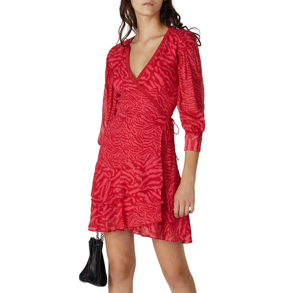 All Saints Pink Red Keva Remix Wrap Dress XS